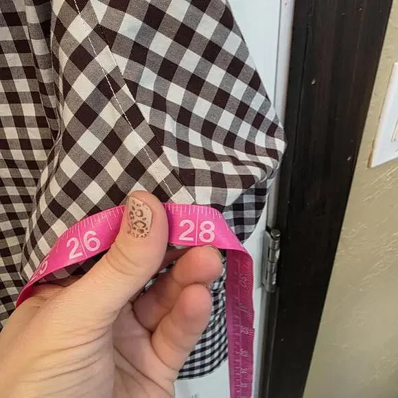 Lands' End Women's 22W Brown and White Gingham Cotton Button-Up Shirt - Picture 6 of 8